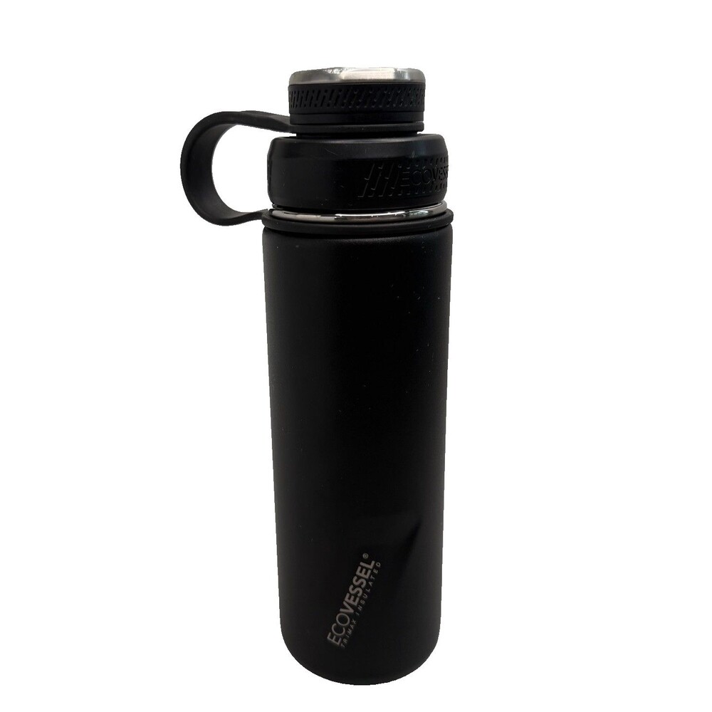 EcoVessel Boulder TriMax Insulated Stainless Steel Water Bottle 24oz Black EUC